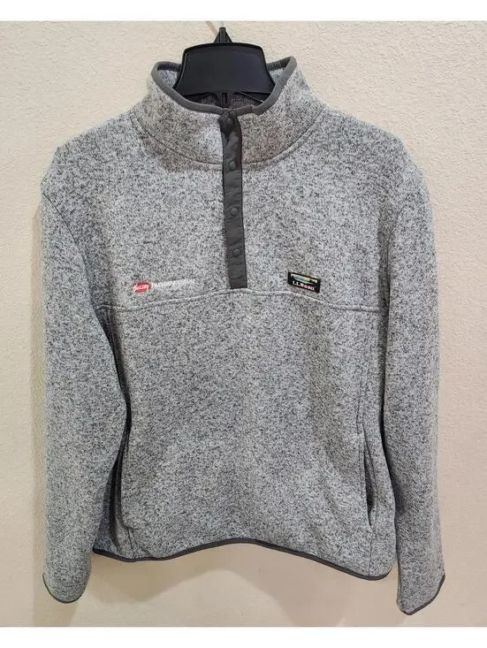 LL Bean Snap Fleece Gray Pullover Sweater Jacket Mens Size Large Slightly Fitted - Picture 3 of 9